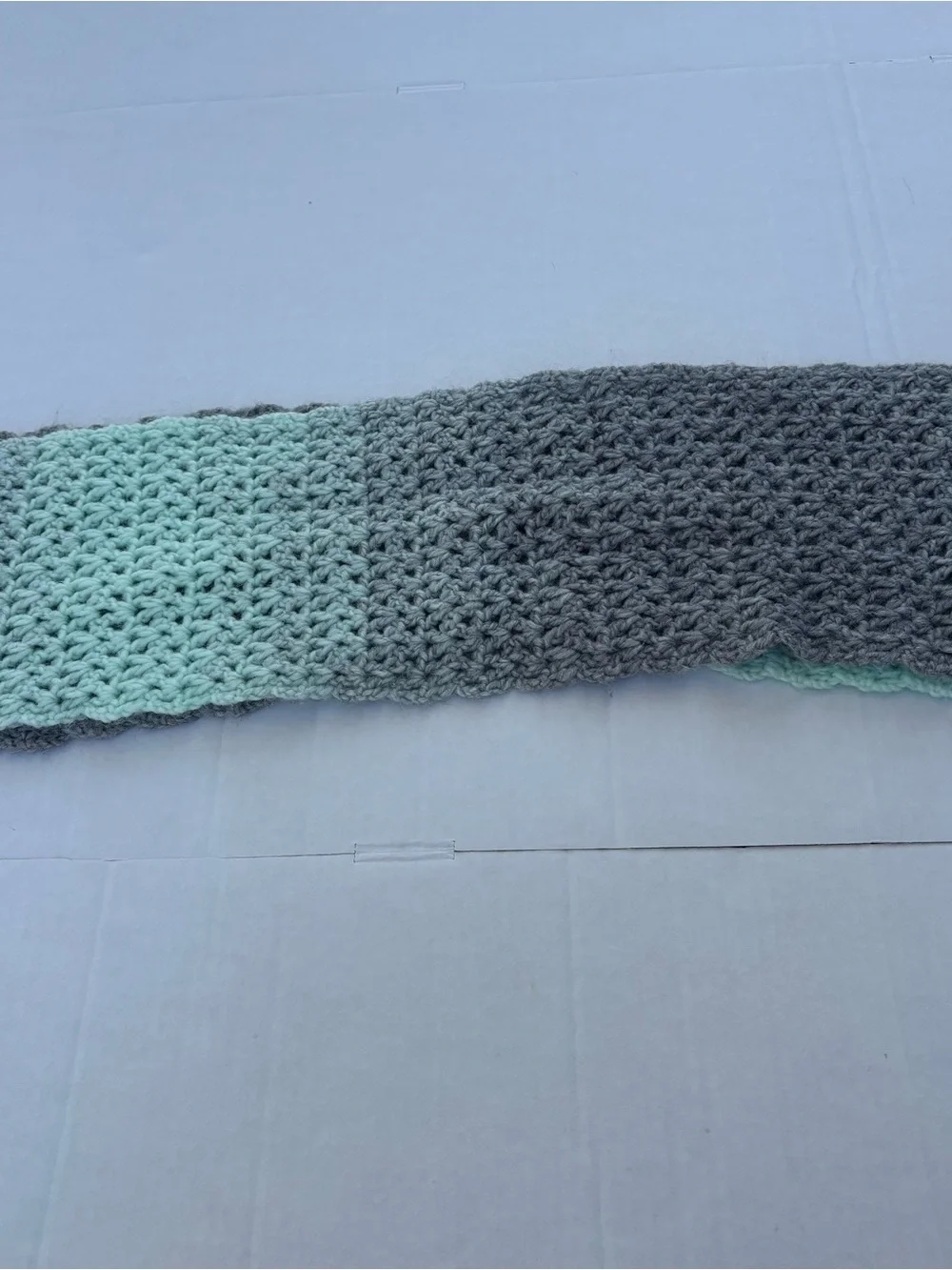 Handknit Handmade Infinity Scarf Gray and Aqua Green Ombré Beautiful!